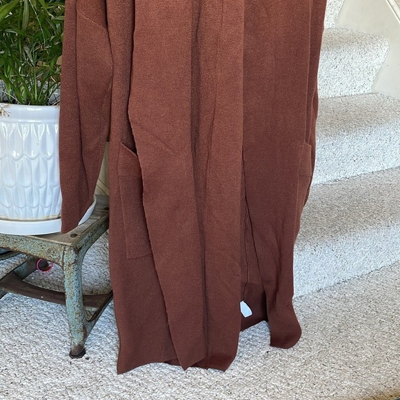 Anrabess Drapy Brown Open Front Chunky Soft Maxi Cardigan - Picture 4 of 14